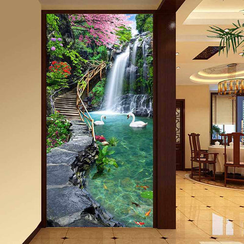 Waterval met zwanen v.a. 50x100cm Diamond painting | Eigen foto | Dieren | Kopen | Dikke dames | Action | Nederland | Steentjes | Diamant | De Diamond Painter