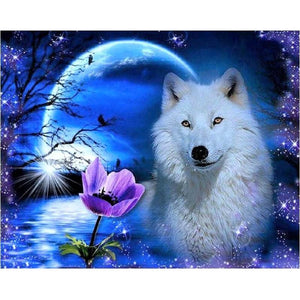 Witte wolf met bloem Diamond painting | Eigen foto | Dieren | Kopen | Dikke dames | Action | Nederland | Steentjes | Diamant | De Diamond Painter