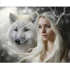 Wolf met vrouw Diamond painting | Eigen foto | Dieren | Kopen | Dikke dames | Action | Nederland | Steentjes | Diamant | De Diamond Painter