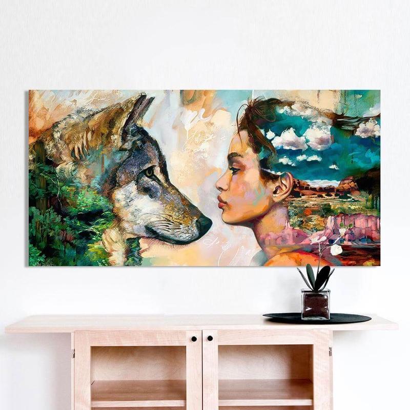 Wolf met vrouw kunst v.a. 50x100cm Diamond painting | Eigen foto | Dieren | Kopen | Dikke dames | Action | Nederland | Steentjes | Diamant | De Diamond Painter