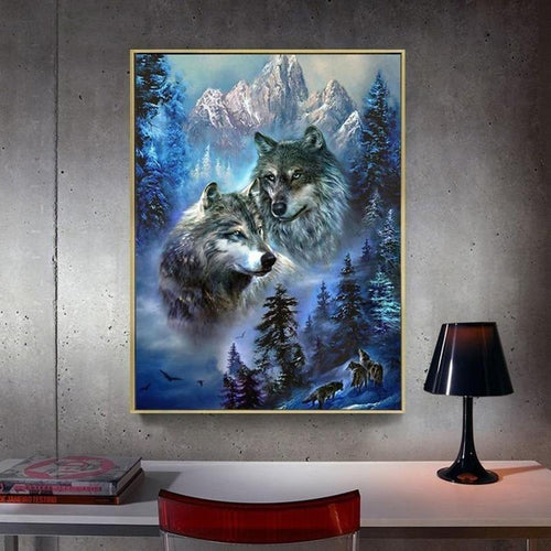 Wolven landschap v.a. 50x70cm Diamond painting | Eigen foto | Dieren | Kopen | Dikke dames | Action | Nederland | Steentjes | Diamant | De Diamond Painter