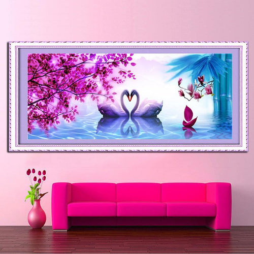 Zwanen koppel v.a. 40x100cm Diamond painting | Eigen foto | Dieren | Kopen | Dikke dames | Action | Nederland | Steentjes | Diamant | De Diamond Painter