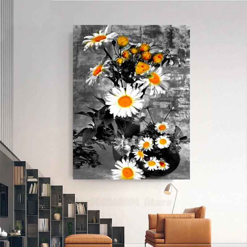 Zwart/wit bloemen v.a. 50x70cm Diamond painting | Eigen foto | Dieren | Kopen | Dikke dames | Action | Nederland | Steentjes | Diamant | De Diamond Painter